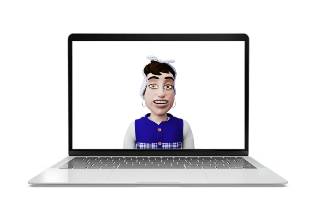 pantalla pc con vista 3D de Sabela personaje animado